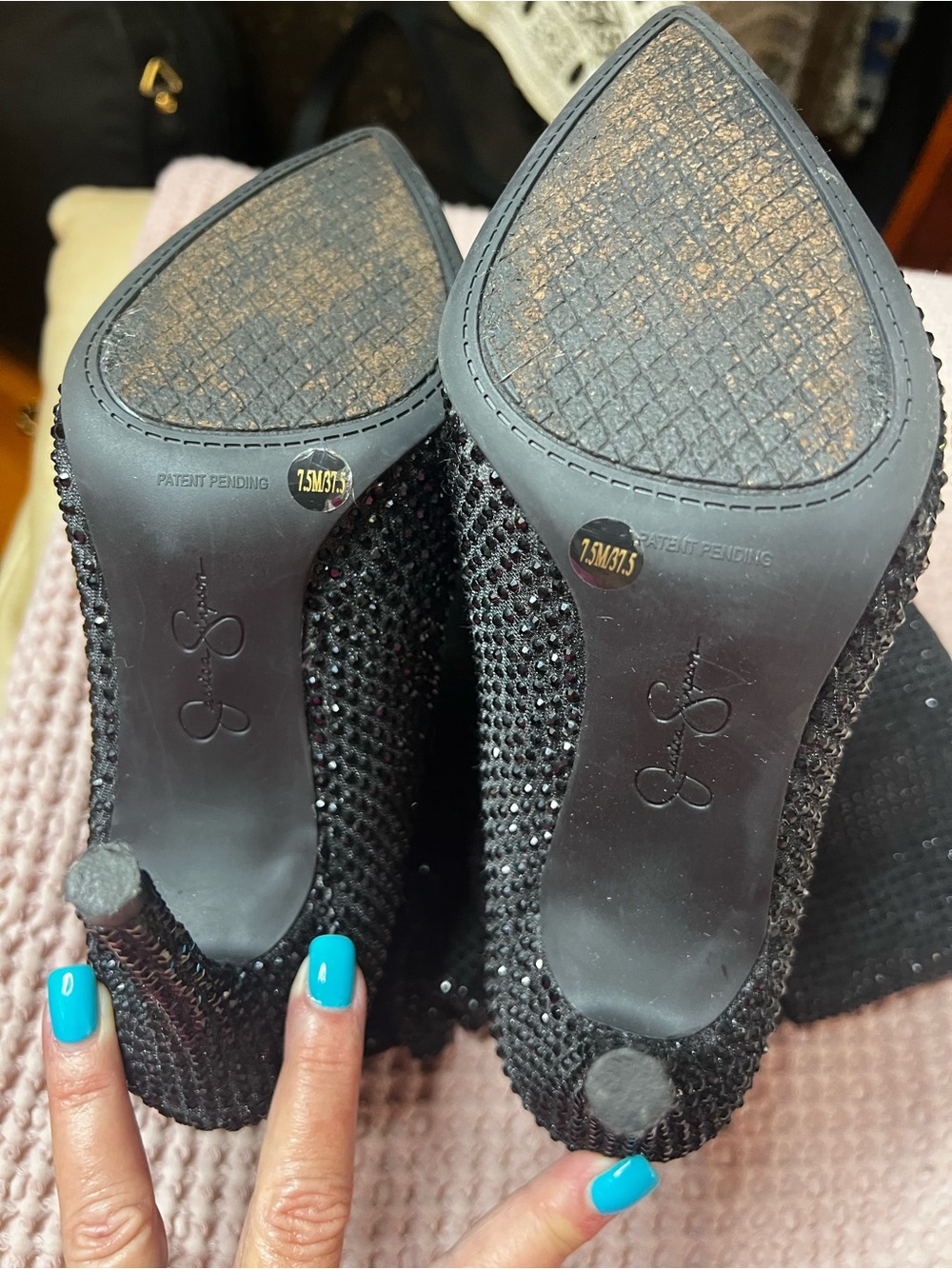 Jessica Simpson Black Rhinestone Slouch Stiletto Boots Size 7.5M - Picture 10 of 12